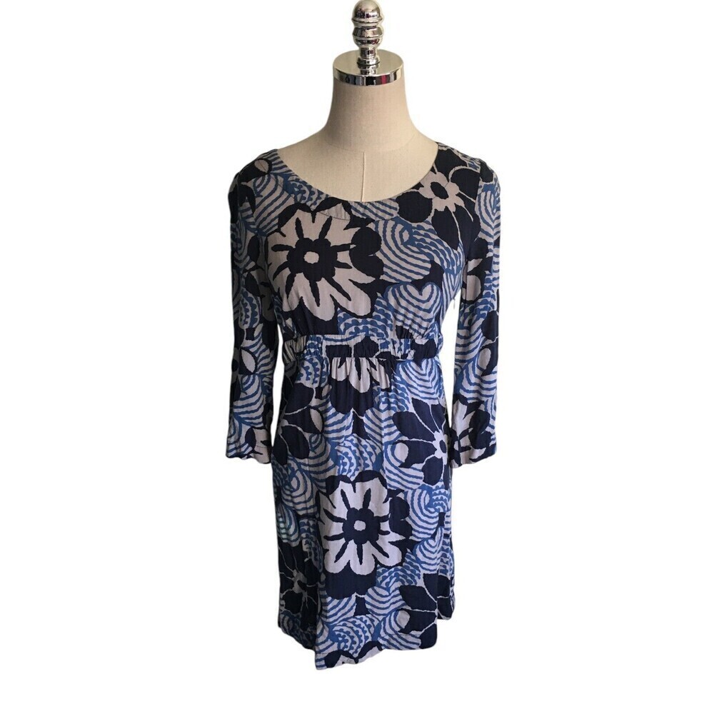 Boden Mini Dress Women's Size 2 Blue Floral Long Sleeve Round Neck